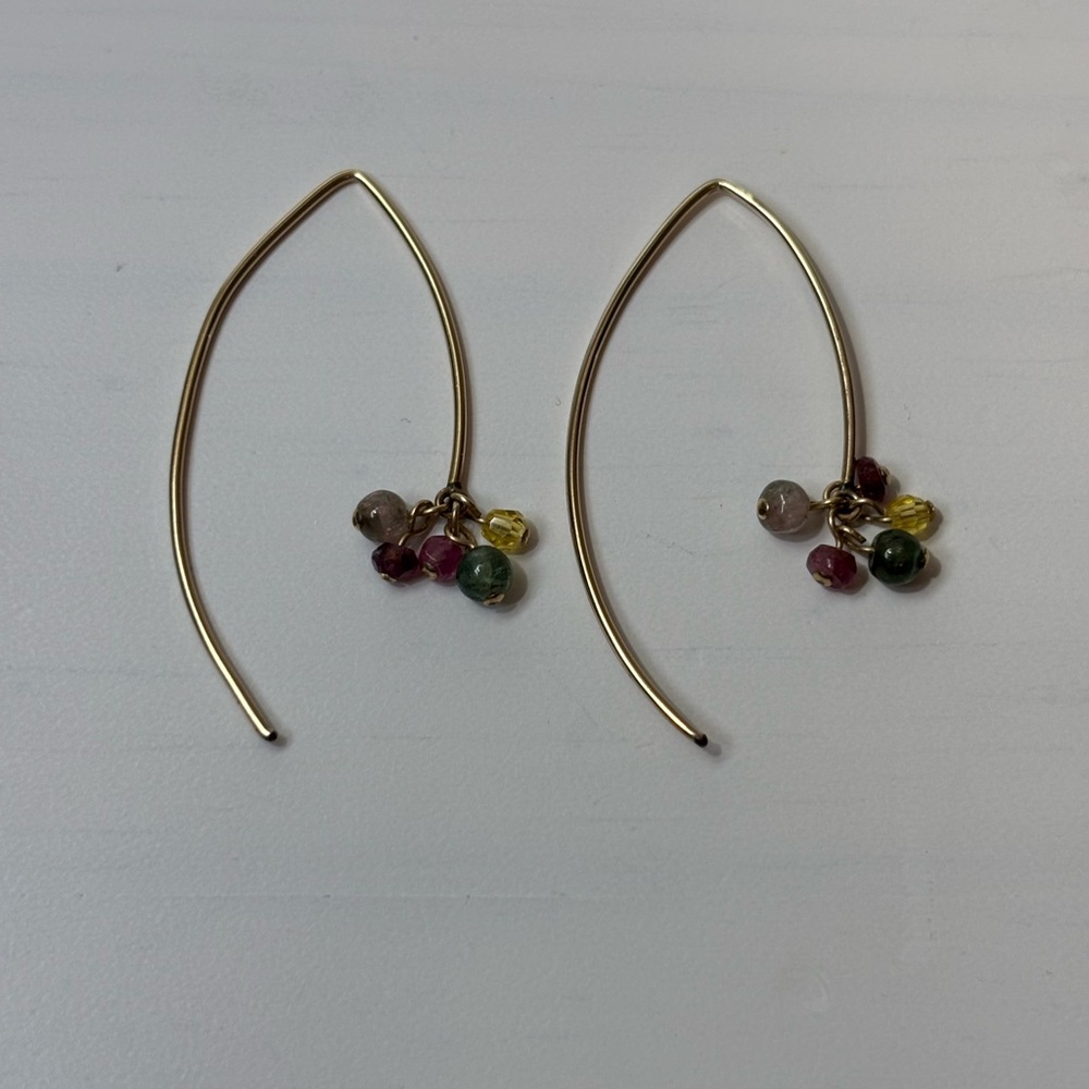Artsy and Fun Gold-Tone Earrings with Multicolor Semi-Precious Stone Beads